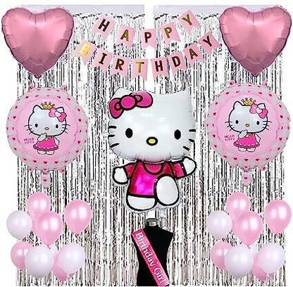 AERLOONZILLA Hello Kitty Birthday Party Decoration Theme Items Combo of 52 Pcs