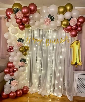 Fun and Flex Bride to Be Rose Gold Backdrop Decoration Kit with White Net and Led Light
