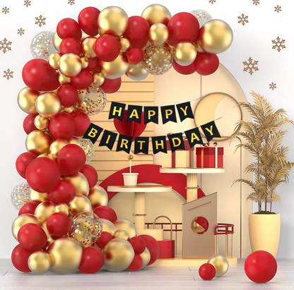 Prihit Fantastic Happy Birthday Decoration 10 Confetti Red and Gold 15 Each with Banner