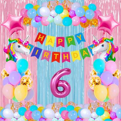 Choice Corner 6th Birthday Unicorn Theme Combo Item Bannner Balloon Shimmer Party Decoration