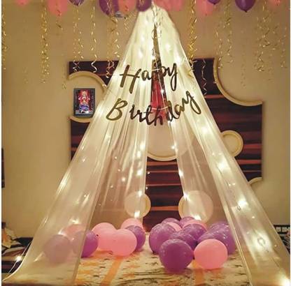 FLIPZONE Net Curtain With Led Light For Birthday Decoration With Purple & pink set of 33