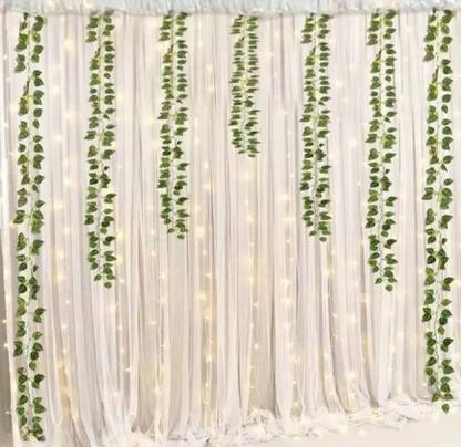 FLIPZONE White Net Curtain For Decoration with Led Light, green leaves