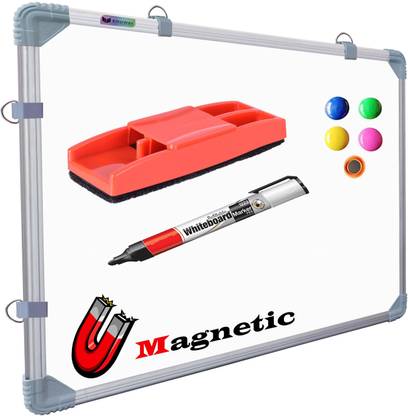 Flipkart SmartBuy Magnetic Kunj 2X2 ft. Whiteboard Excellent Erasibility with No Ghost-marks,Sliding Hanging Clips with Robust Aluminium Frame Finishin, High Scratch-resistance and Maximum Readability with Minimum Glare Along with 1 Marker and 1 Magnetic Duster White board
