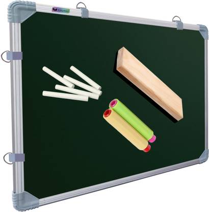 Eduway Non Magnetic 1.5X2 ft. Green Whiteboard Sliding Hanging Clips with Robust Aluminium Frame Finishing,Excellent Erasibility with No Ghost-marks, High Scratch-resistance and Maximum Readability with Minimum Glare Along with 1 Wooden Duster,2 Chalk Holder & 25 Chalk Green, White board