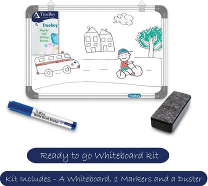 TrueBuy Non Magnetic White Board Size 1X1.5 Feet with 1 Marker and 1 Duster White board