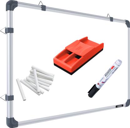 GOSHU Non Magnetic 1.5x2 ft White/Green board with Duster, Marker, 10 Dust-Free Chalk Green, White board