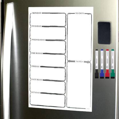 Lifekrafts Magnetic Weekly Planner Sheet PAD Dry, Includes 4 Markers and 1 Eraser White board