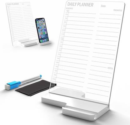 3 lines Daily Planner Schedule To-Do List for Desk With Phone Stand | Reusable Acrylic Transparent board