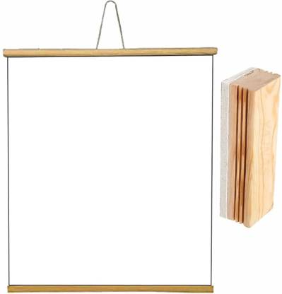 ShelfKing 1.5x2 Ft's, Non Magnetic Roll-Up Wooden Whiteboard & 1 Premium Wooden Duster White board