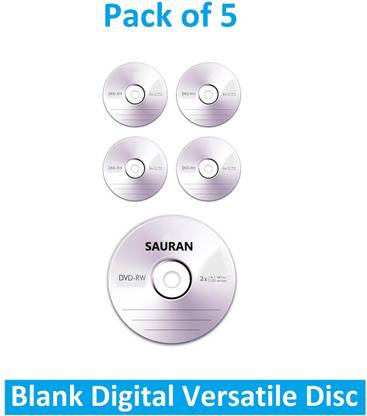 Sauran DVD Rewritable Pack of 5 Blank Digital Versatile Disc Ultra Clear DVD 4.7 GB
