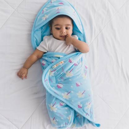 TIDY SLEEP Printed Single Hooded Baby Blanket for  AC Room
