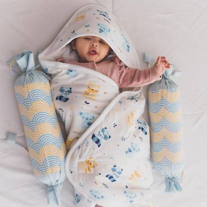 TIDY SLEEP Printed Single Hooded Baby Blanket for  AC Room