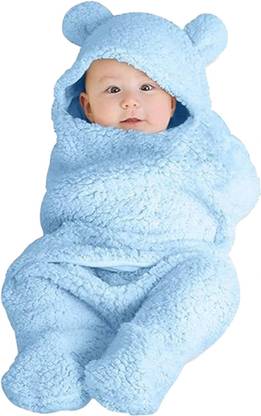 BUMTUM Solid Crib Hooded Baby Blanket for  AC Room