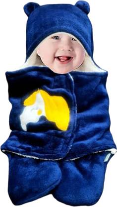 BUMTUM Solid Single Hooded Baby Blanket for  AC Room