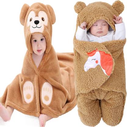 YOS TRENDZ Embroidered Crib Hooded Baby Blanket for  AC Room