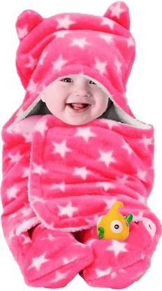 Bhavisha Home Furnishing Printed Single Hooded Baby Blanket for  Mild Winter