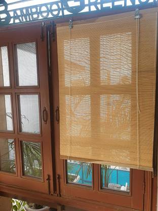 Bamboo Greens Roller Blind Hand Drawn In Window