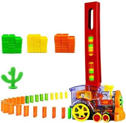 ARONET Domino Funny Train Choco Filling Dominos in The Rails - Battery Operated with Lights and Sounds Construction and Stacking Toy for Kids with 60 Multicolor Plastic Domino Tiles