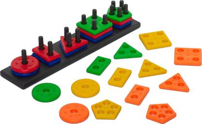 cktech Geometric Shape & Colour Puzzle Educational Board for Kids toys Building Blocks five Column Pillar Shape Learning Matching Geometric Board for Children Boys & Girls