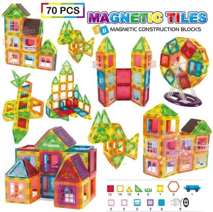 My Baby Love 3D Magnetic Blocks Tiles - 70 Pcs Set, Magnetic Building Blocks for Kids