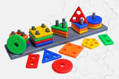 YAMUNA ENTERPRISE 50 PCS Geometric Shape Sorter Plastic Stacking Toy With (S32)