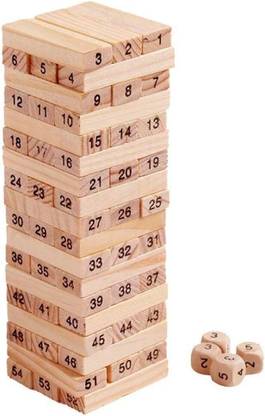 PSA zone Wooden Building Blocks Puzzle 54 Pcs Challenging 4pcs Dice Wooden Stacking Game