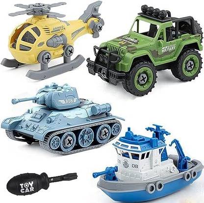 DOYOCRA Military Construction Toy Vehicles Set 4 PCs DIY Fordable With Screw Driver
