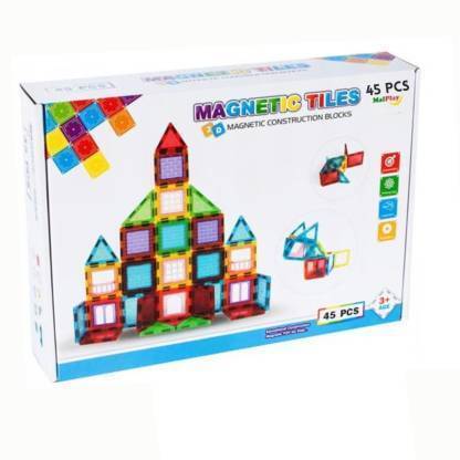 Happy Hues MAGNETIC TILES- Building Blocks for Kids-45 PCS- 3D , STEM Magnetic Blocks
