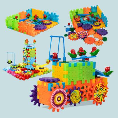 NHR Interlocking Motorized Spinning Gear Building Toy Set, Building Blocks- 81 Piece