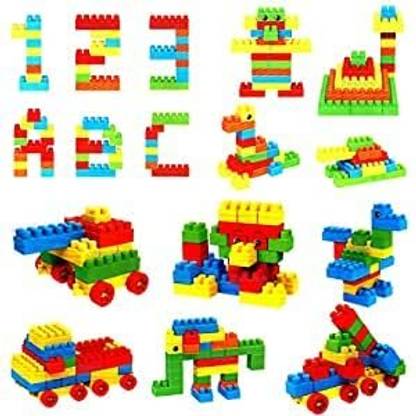 Lush.Ohk Mediam Size Building Blocks 60 PCs (52 Block + 8 Wheels)