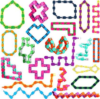 Pulsbery 24 Links Wacky Tracks Snap & Click Fidget Building Blocks/Puzzle Toys(144 Piece)