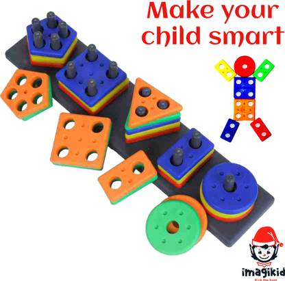 imagikid 5 in 1 Shape Sorting Toys Geometry Blocks Stacking Plugging Column Matching Toy