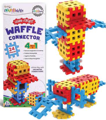 Intelliskills Premium 24 Pcs Big Waffle Connector Building Blocks with Unlimited Formations
