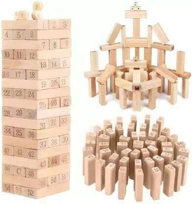 ZUVILIKA Colour Wooden Blocks Timber Tower Tumbling Game 54 block