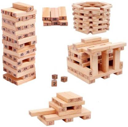 Enorme Jenga 48PcWooden Blocks with Numbers and 4 Dices Building Stacking Balancing Toy