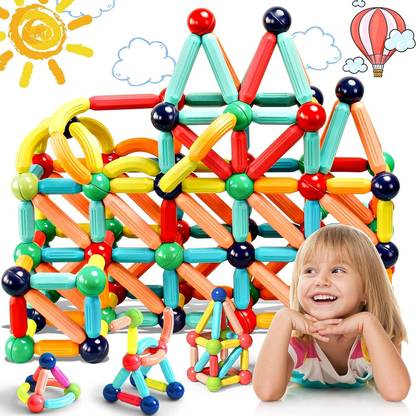 ओटीबरो Magnetic Sticks 64 pcs Building Blocks for Kids- Magnetic Toys