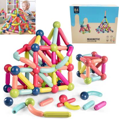 Kiditos Magnetic Sticks Building Blocks Educational Toys for Kids Age 3+ Years (84 Pcs)