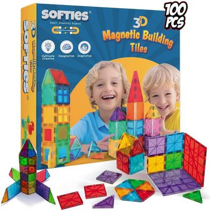 SOFTIES 100 pcs Magnetic Building Blocks for Kids Toys for 3 Year Old boy,Girl's