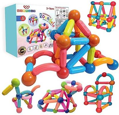वेम्बली Magnetic Sticks Building Blocks Magnet Toys with Balls Game Set For Kids (32Pcs)
