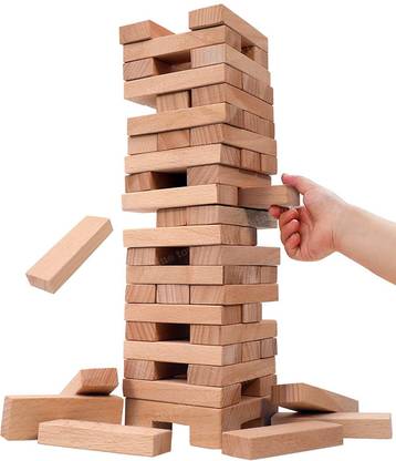 AL ATASH 54Pcs Wooden Building Blocks Puzzle with 4pcs Dice, Wooden Stacking Game