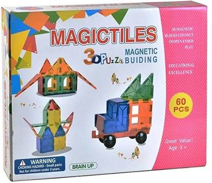 Happy Hues MAGICTILES - (60 Pieces ) 3D Magnetic Building Tiles STEM Magnetic Blocks Toys
