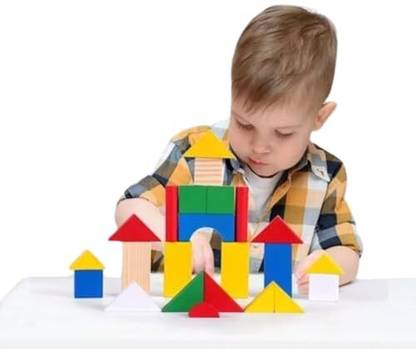 Bestie Toys Wooden Building Blocks Set Wood Castle Blocks Kit Natural Stacking Cubes
