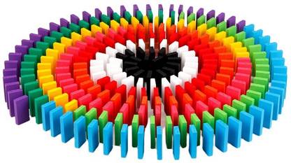 Pulsbery Dominoes Blocks 100 Pieces Wooden Domino Game Set for Kids- Multi Color