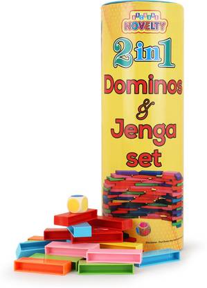 Crazeis 2 in 1 dominos & Jenga Set With 72 Plastic pcs and 1 Wooden Dice Dominos Set