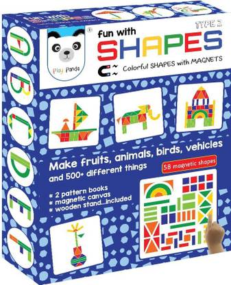 PLAY PANDA Fun Magnetic Shapes Big Type 2 with 58 Magnetic Shapes, 200 Pattern Book