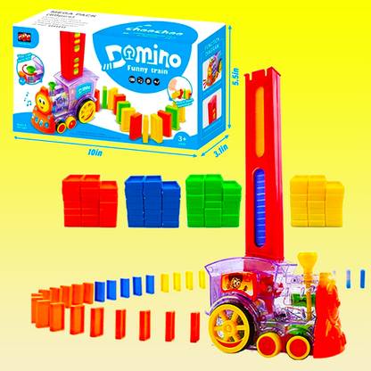 FLYHIGH Domino Train Toy Set with Lights and Sounds Construction Stacking Dominoes Toys