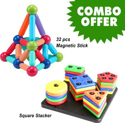 Toy DEKHO Combo 32 Piece Magnetic Building Blocks & Stacker Puzzle Game for Kids Age 3+
