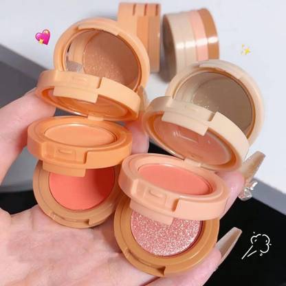 BLUEMERMAID Blush and Highlighter Kit, 3 in 1 Makeup Pressed Powder Palette Set of 2