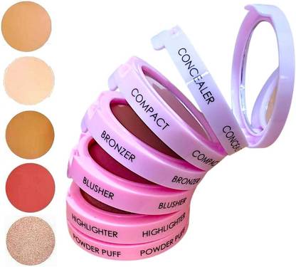CRAZYGIRL™ Makeup Stack 5 in 1 Blusher Highlighter Compact Bronzer Concealer Powder Palette