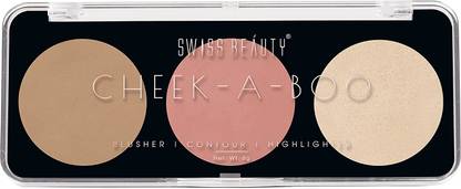 SWISS BEAUTY Cheek- A- Boo Face Palette with Blusher, Contour and Highlighter, Shade-02,8gm